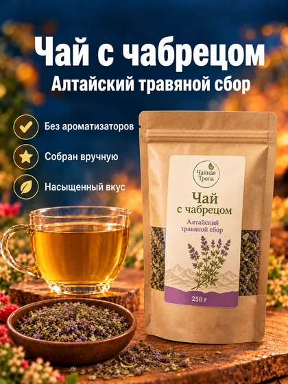 Карточка товара с инфографикой: чай с чабрецом