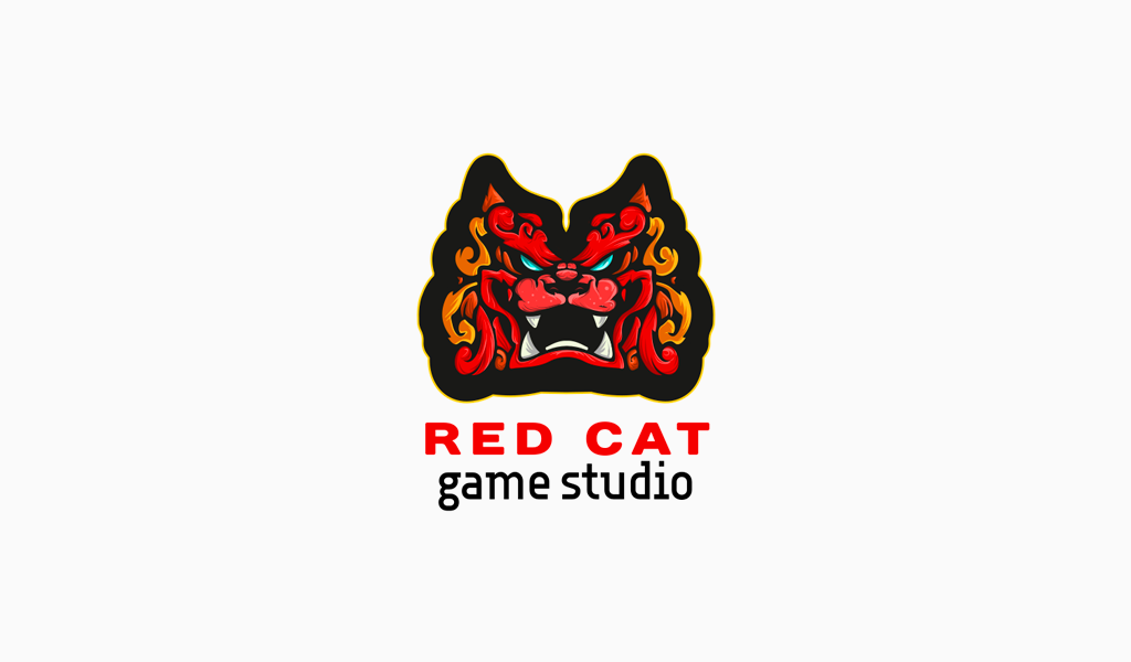 Красный злой кот логотип