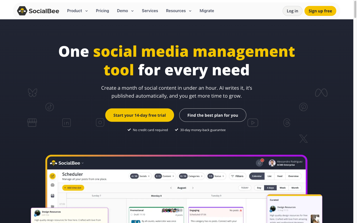 SocialBee с планировщиком и рубриками контента
