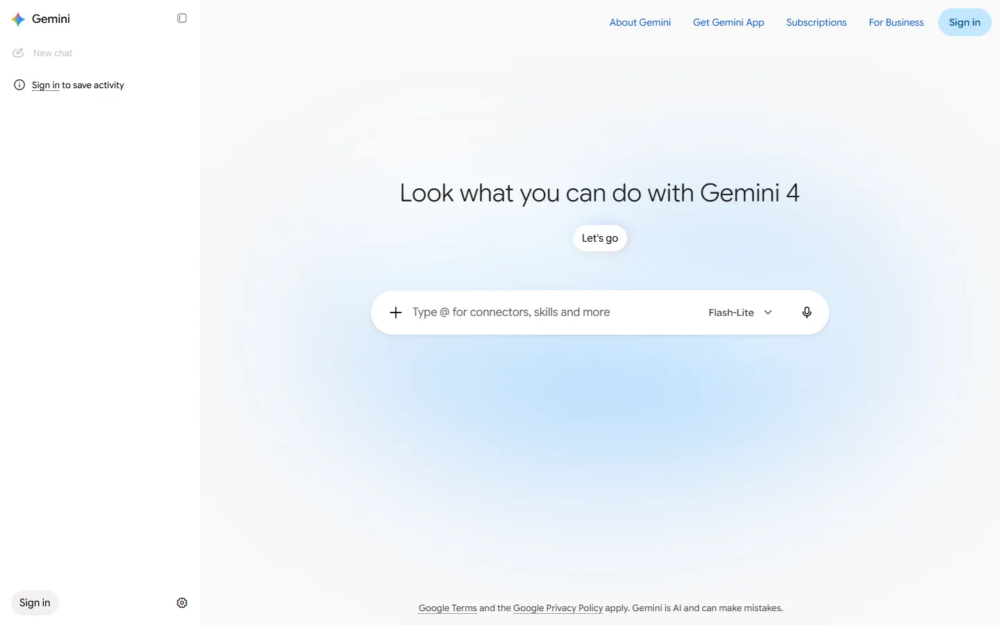 Главная страница Gemini с полем запроса
