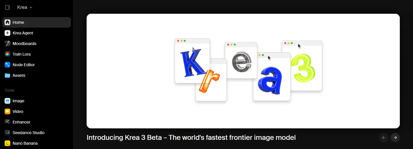 Главная страница Krea