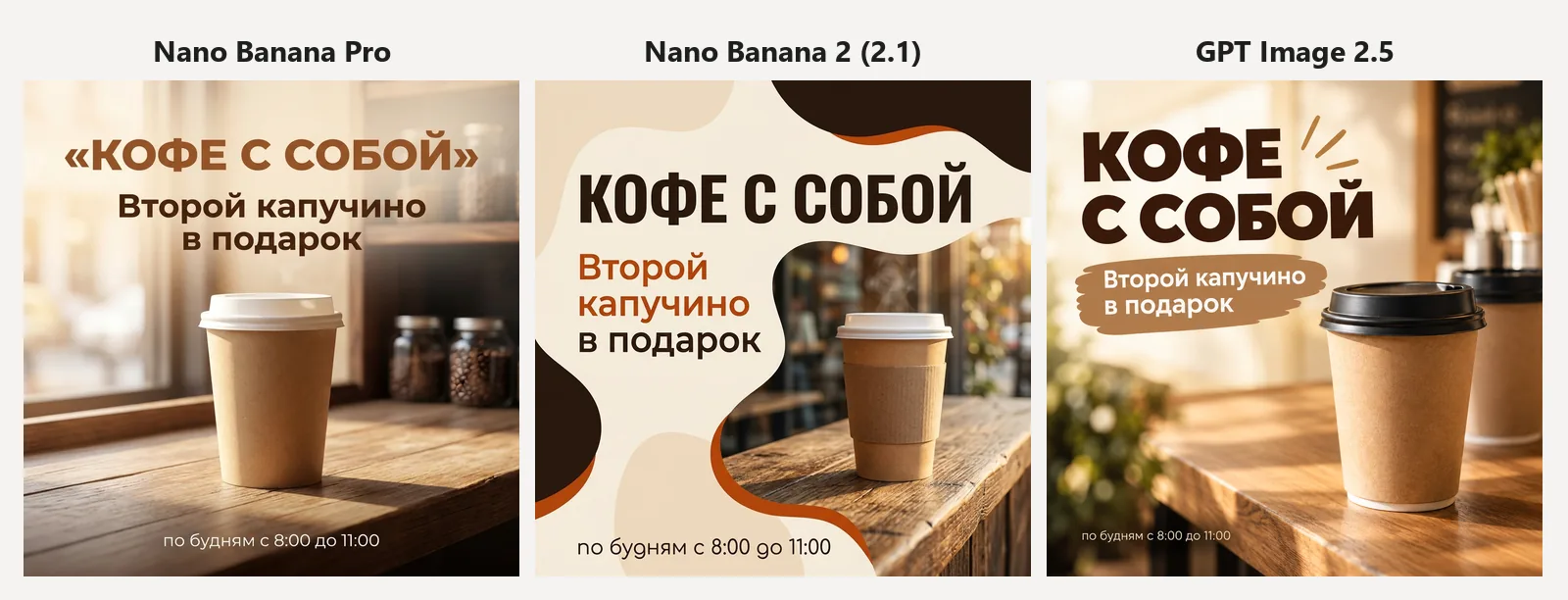 Тест 1: один и тот же промпт поста в Nano Banana Pro, Nano Banana 2 и GPT Image 2.5